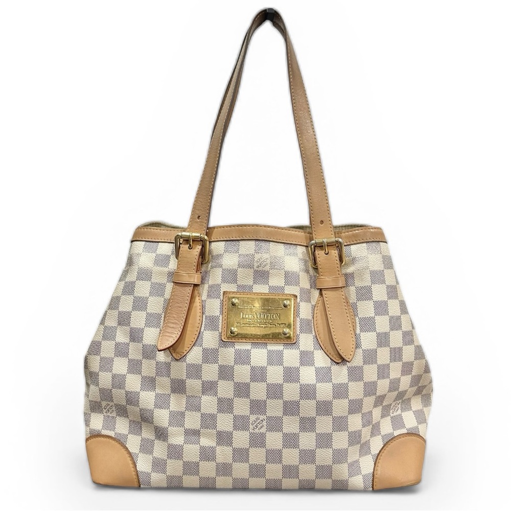 Louis Vuitton Damier Azur Hampstead Tote with Tan Leather Trim